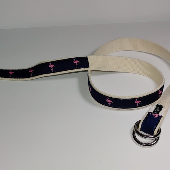 J Crew Womens Med/LG Double Ring Pink Flamingo Motif Belt Adjustable Cotton Belt - Picture 5 of 10
